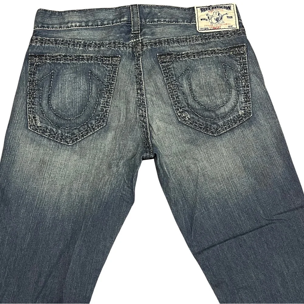 Vintage Y2K True Religion Jeans Men’s Straight Embroidered Logo Blue 36 X 32
